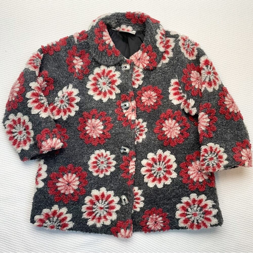 Hanna Andersson Floral Coat Button Up Fuzzy Wool Blend